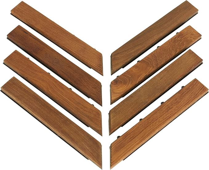 Bare Decor EZ-Floor Corner Trim Piece Interlocking Flooring in Solid Teak Wood (Set of 8), Oiled Finish