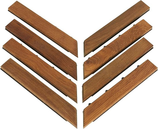 Bare Decor EZ-Floor Corner Trim Piece Interlocking Flooring in Solid Teak Wood (Set of 8), Oiled Finish