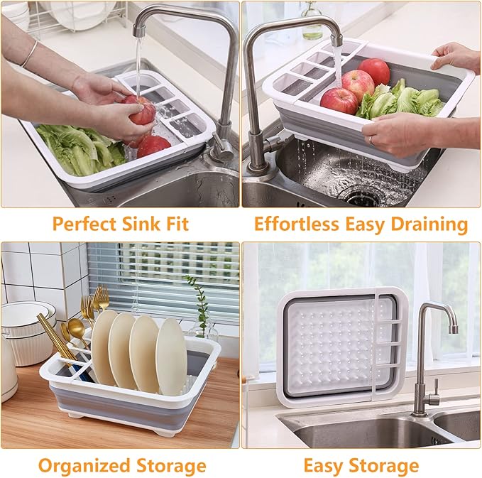 Collapsible Dish Rack for Drying Dishes - Space-Saving and Foldable Design with Versatile Removable Components - Dinnerware Storage Organizer for Small Kitchen Spaces