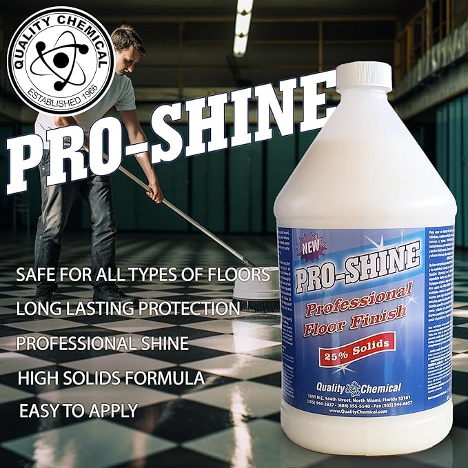 Quality Chemical Pro Shine High Solids Commercial Wet-Look Floor Finish Wax - High Shine Floor Cleaner, Future Floor Wax for VCT Tile Floors, Polish & Restorer - 128 oz (Pack of 1)