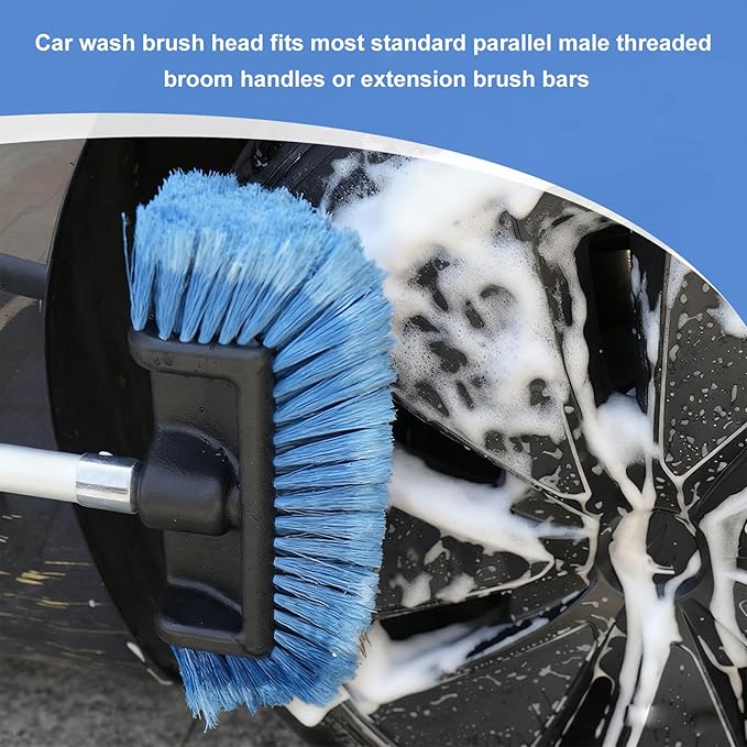 10" Car Wash Brush Head, Flow-Thru Cleaning Brush Head with Soft Detailing Bristles, Scratch Free Washing Scrub Brushes Replacement for 3/4-Inch Threaded Poles, Car Accessories (Blue)