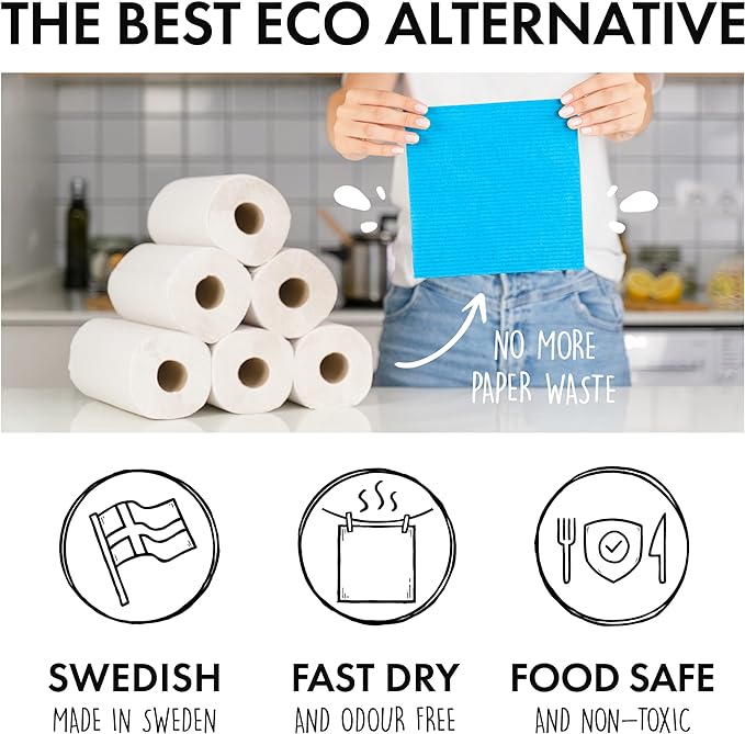 SUPERSCANDI 10 Pack Swedish Dishcloths for Kitchen - 100% Biodegradable & Compostable Reusable Paper Towels Washable, Food-Safe & Without Plastic - Dish Rags Suitable for Any Surface, Pink