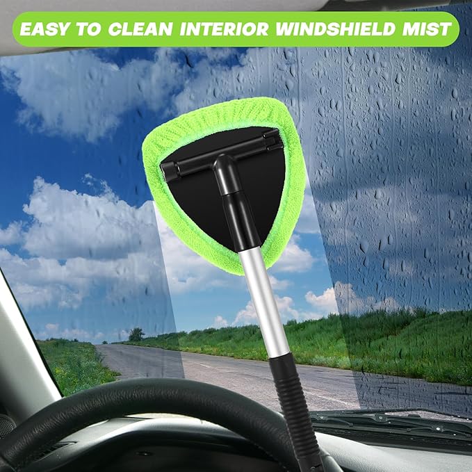 8 Pcs Car Windshield Cleaner Tool Kit with Extendable Handle, Microfiber Towel Pads, Brush, Empty Spray Bottle for Auto Glass Wiper Suvs Rvs & Home Windows (Green)
