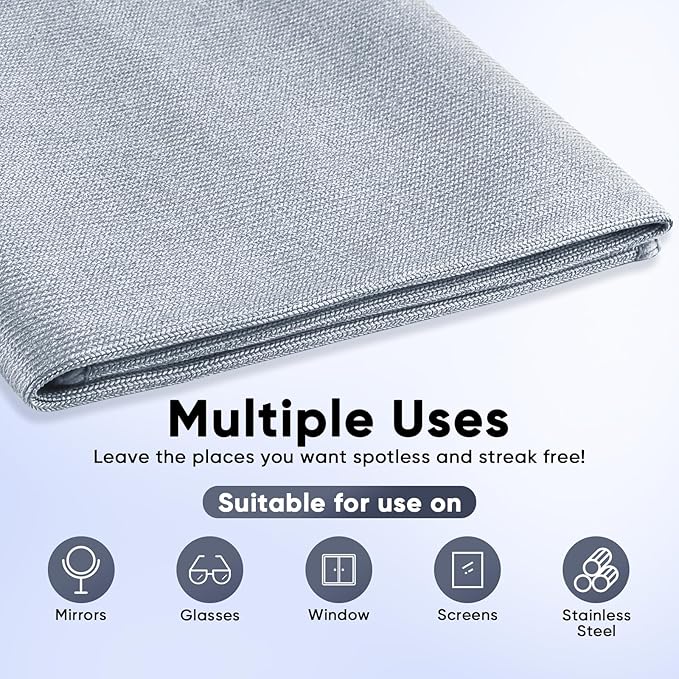 HOMEXCEL Microfiber Glass Cleaning Cloth 12 PK, Lint Free Streak Free, Reusable Magic Cleaning Cloth for Cleaning Windows, Glasses, Mirrors, Screens, Stainless Steel, and More Grey-12”×12”