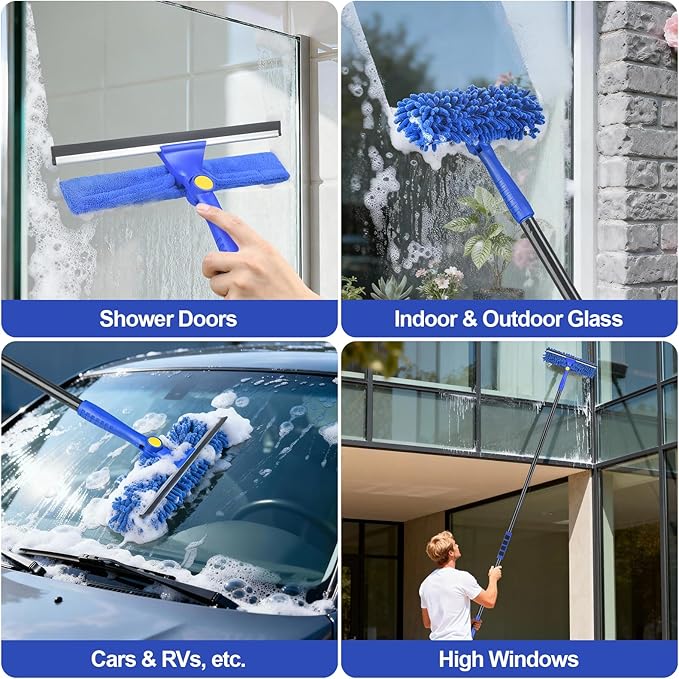 Wontolf 4-in-1 Squeegee for Window Cleaning Kit with Storage Bag, 79'' Squeegee Window Cleaner Tool with Extension Pole, Rotatable Window Washing Equipment for Home, Outdoor Windows, Glass, Shower