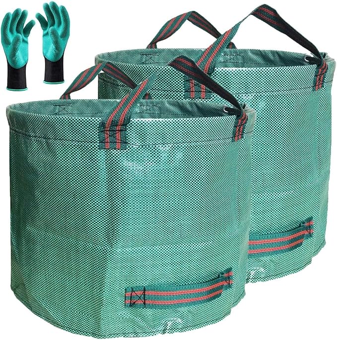 Professional 2-Pack 106 Gallon Big Lawn Garden Bags (D31,H31 inch) Large Yard Waste Bags with Gardening Gloves,Leaf Bag,Yard Debris Bags,Garden Trash Container,Lawn Grass Clippings,Weeds Bag 4 Handles