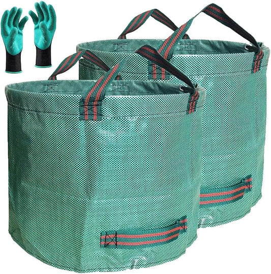 Professional 2-Pack 106 Gallon Big Lawn Garden Bags (D31,H31 inch) Large Yard Waste Bags with Gardening Gloves,Leaf Bag,Yard Debris Bags,Garden Trash Container,Lawn Grass Clippings,Weeds Bag 4 Handles