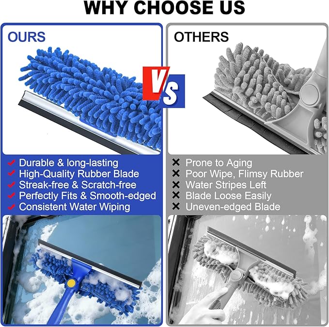 Wontolf 4-in-1 Squeegee for Window Cleaning Kit with Storage Bag, 79'' Squeegee Window Cleaner Tool with Extension Pole, Rotatable Window Washing Equipment for Home, Outdoor Windows, Glass, Shower