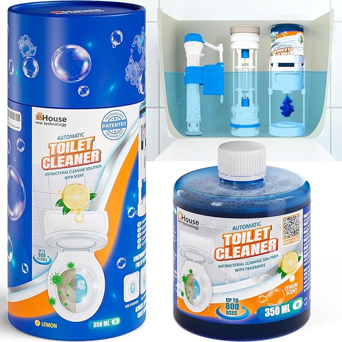 Automatic Toilet Bowl Cleaner with Refill — Antibacterial Flush-Activated Cleaning System, Toilet Cleaners for Hard Water, Helps Remove Rust & Limescale, Long-Lasting Performance & Fresh Lemon Scent