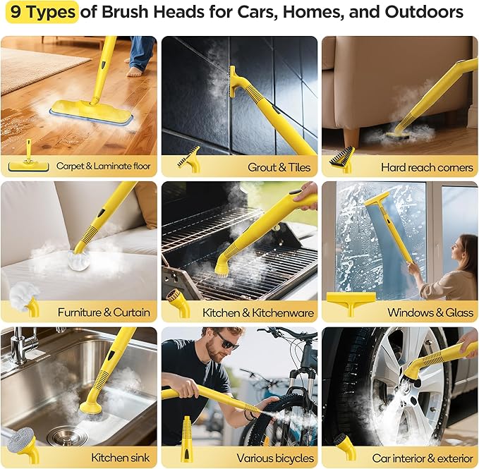 All-in-1 Steam Cleaner with 25 PSI High-Pressure Boiler, 21-Piece Accessory Kit, Portable Handheld & Floor Steamer for Tiles, Grout, Furniture and Car, Chemical-Free Deep Cleaning,3 Colors Selection