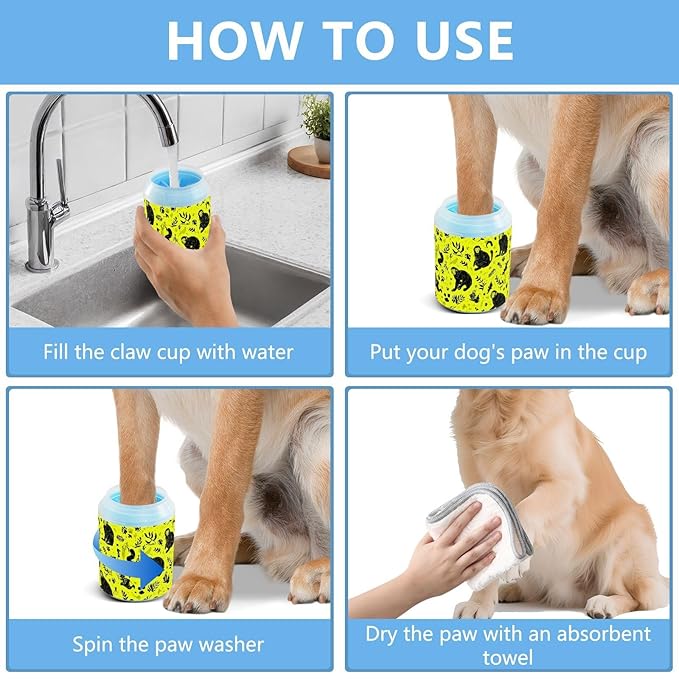 Dog Paw Cleaner Cups for Dogs Pet Foot Washer Paw Scrubber for Medium Small Large Dogs Cats Cleaning Cup Yellow Monkeys Plants