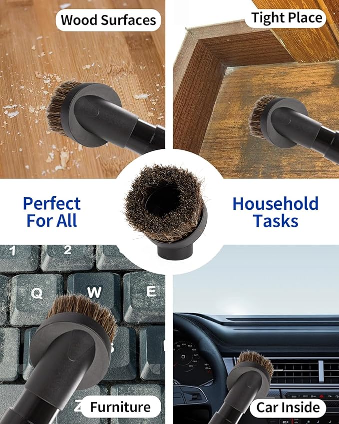 For Shark Vacuum Attachments, Round Horse Hair Vacuum Brush Attachment For Shark Vacuum Brush Attachment With 1-1/4” To 1-3/8” Adapter, For Dusting Car Seats & Upholstery, 3 Pack