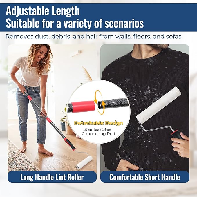 Lint Rollers for Pet Hair Extra Sticky, 9.45" Wide Large Lint Roller, 240 Adhesive Sheets Rollers, 65" Long Handle Sticky Mop for Carpets, Floor, Couch, Bed Sheets, Home Cleaning, Loving Pet Owners