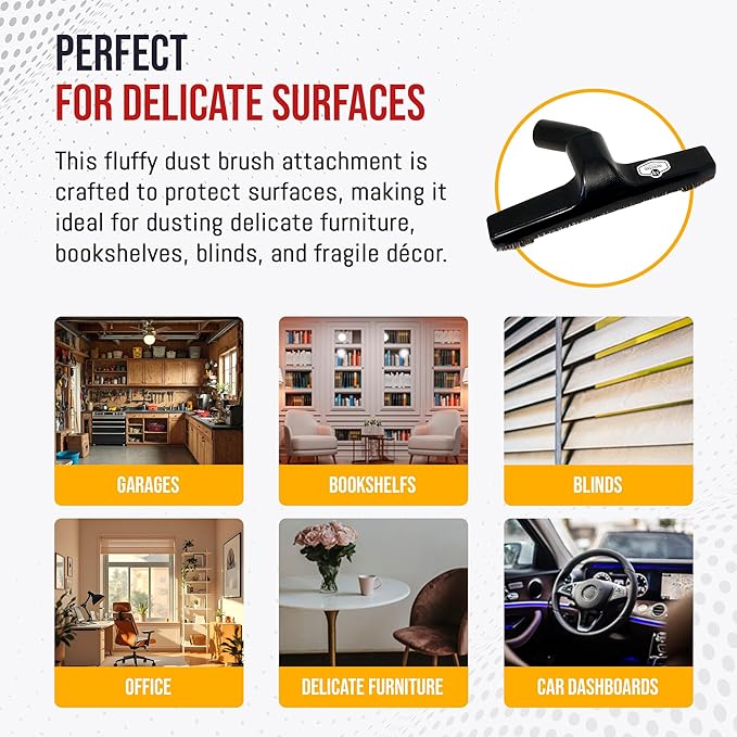 MP Maresh Products Genuine Deluxe Brush Attachment - Horse Hair Brush, Wet Dry Vacuum Cleaner, Central Vacuum System Parts & Accessories, Dust Floor, 32mm Standard Size - Black (10 Inch)