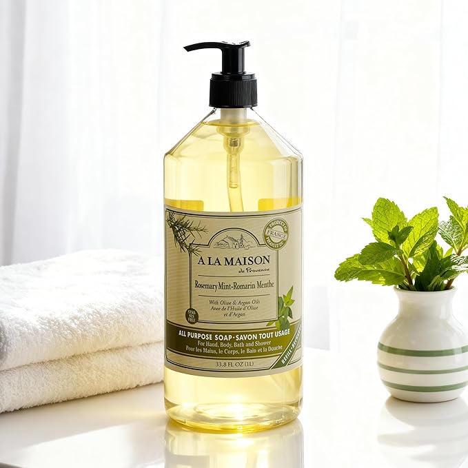 A LA MAISON French Liquid Hand Soap, Rosemary Mint - Natural Hand Wash Made with Essential Oils - Biodegradable, Plant-Based, Vegan, Cruelty-Free, Alcohol & Paraben Free (33.8 oz, 1 Pack)
