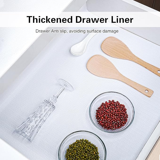 Drawer and Shelf Liner for Kitchen Cabinet,Non-Adhesive Cabinet Liner 12in x 30FT,Waterproof Shelf Paper Non-Slip Mats Cupboard Liners Contact Protect Dresser/Shelves/Table-White