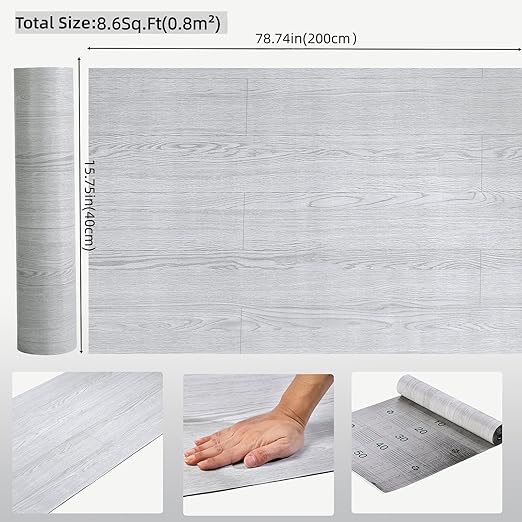3D Peel and Stick Floor Tile Vinyl Roll Wood Plank Sticker 15.75"x 79"/8.6 Sq.Ft, for Home Apartment Room Self Adhesive Easy DIY Removable Waterproof Thicken Floor Covering Gray Wood