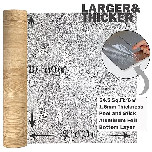 Oxdigi Peel and Stick Vinyl Flooring Roll 23"x 393"/64 Sq.Ft, Thicken Self Adhesive Vinyl Floor Tiles Wood Plank Flooring Waterproof Wear-Resistant for Any Room, Easy DIY Floor Coverings, Nature Wood