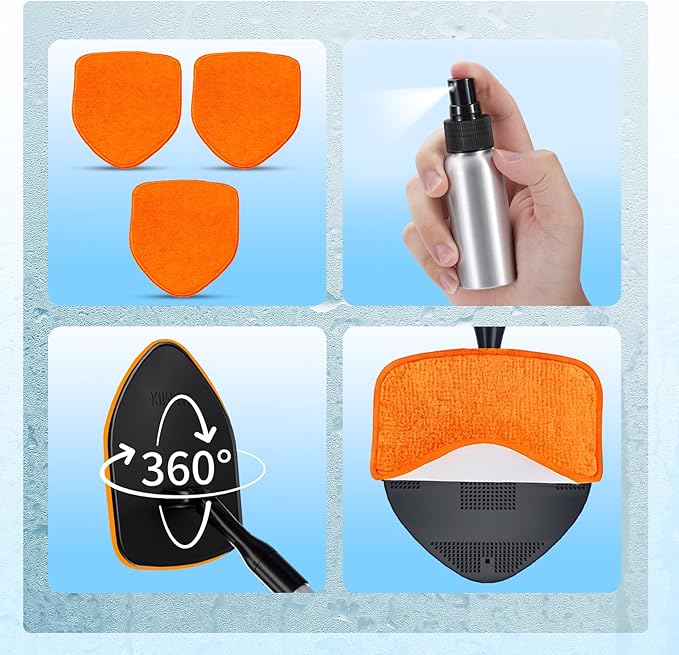 XINDELL Windshield Cleaning Tool, Interior & Inside Car Windshield Cleaner with Microfiber Pads, Extendable Handle & 360° Head, Streak-Free Glass Cleaning Kit for Cars Trucks