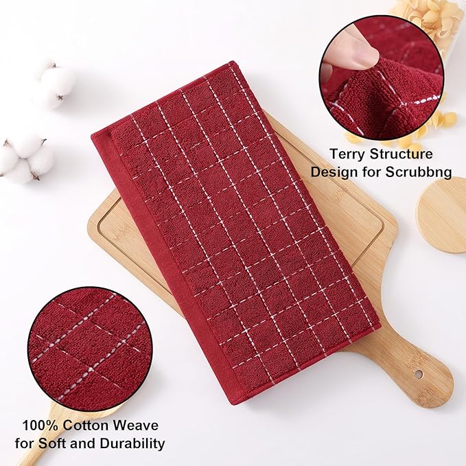 Homaxy 100% Cotton Terry Kitchen Dish Cloths, Ultra Soft and Absorbent Dish Towels for Kitchen, Suitable for Drying and Washing Dishes, 8 Pack, 12 x 12 Inches, Brick Red