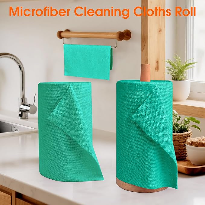 Microfiber Cleaning Cloth Roll–100 Pack, Tear Away Microfiber Towels, Reusable, Washable, Scratch-Free, Kitchen Towels for Car, Home, Kitchen, Glass, Dishes (Malachite Green)