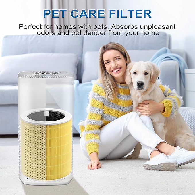 Core 600S Pet Replacement Filter, Compatible with LEVOIT Core 600S and Core 600S-P Air Purifier, 3-in-1 Filtration Filter, HEPA and Activated Carbon, for Home, Smoke, Pollen, Pet Dander, Yellow