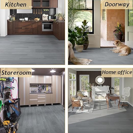 Freshtour Vinyl Flooring Roll, Versatile Removable PET Leather-Like Floor Covering, Waterproof & Durable, Easy Tape Installation, Cost-Effective for Any Room, Grey Oak/ 53.82 Sq.ft (39.3" x 197")