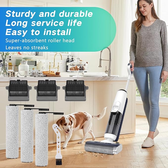 Accessory Set for Tineco iFLOOR 5 Breeze Wet and Dry Vacuum Cleaner Replacement Parts 7 Pieces Accessories 3 Roller Brushes + 3 HEPA Filters + 1 Cleaning Brush