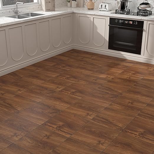 Yenhome 12"x12" Peel and Stick Floor Tile Waterproof Bathroom Kitchen Peel and Stick Flooring Self Adhesive Vinyl Floor Tiles Renter Friendly Temporary Flooring for Renters Brown (35 Plank, 35sq.Ft)