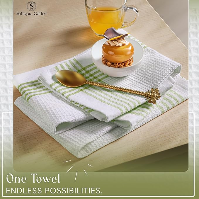 Waffle White & Lemon Green 4 Pack Kitchen Towels, 100% Cotton, 16x26 inches, Everyday Use Dish Cloths Set, Durable and Absorbent Hand Towel, Ideal for Drying Dishes, DIY Embroidery