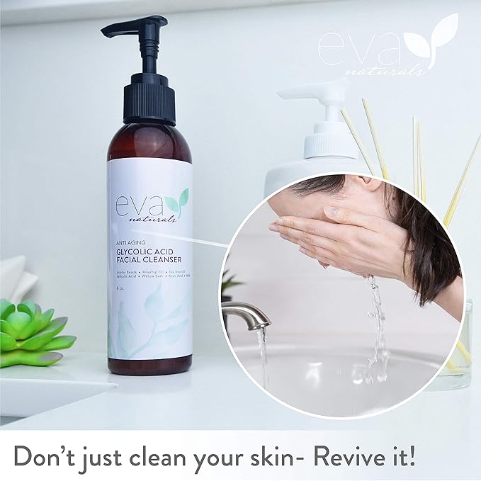 Eva Naturals Glycolic Acid Face Wash - Glycolic Acid Cleanser for Face (6 Fl Oz)