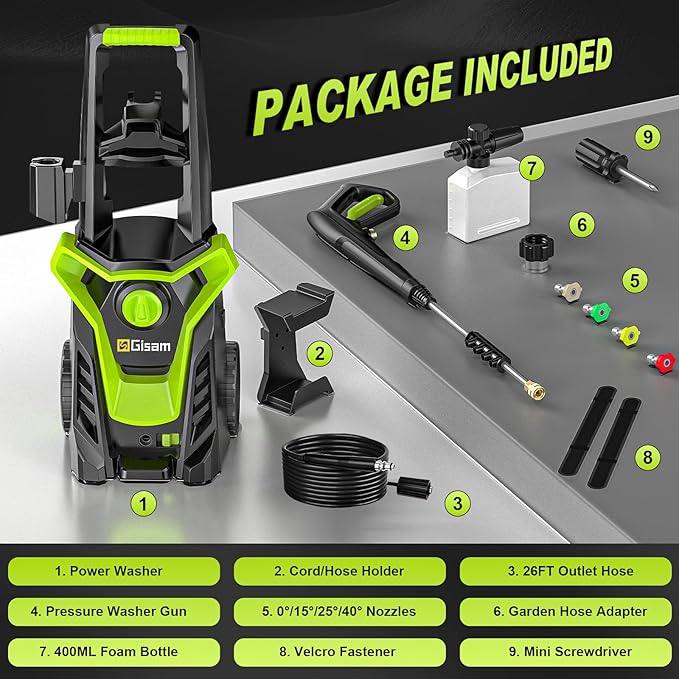 Pressure Washer, Portable Power Washer, 4 Nozzles & Detachable Foam Cannon for Easy Use, Home/Driveway/Car Wash/Patio/Fence Power Washer with Surface Cleaner