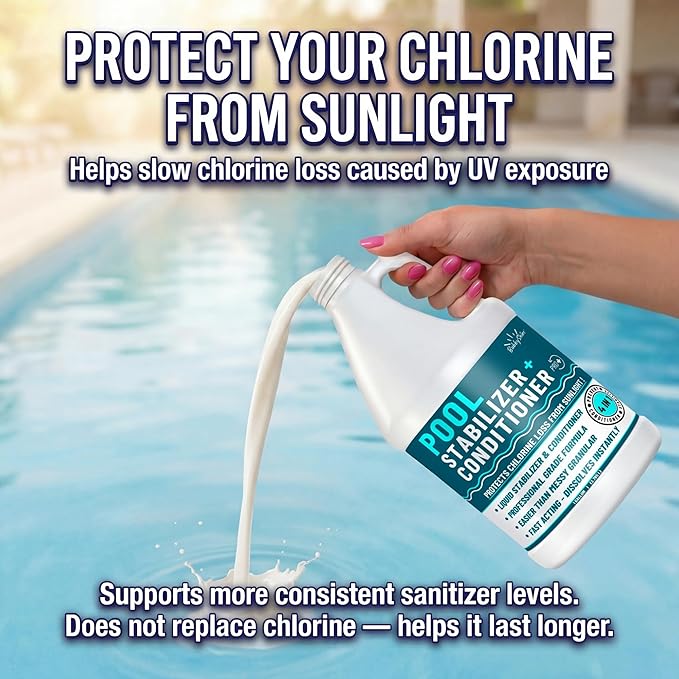 Pool Stabilizer - Cyanuric Acid Pool Stabilizer, Liquid Chlorine Stabilizer for Pool Chemicals, Swimming Pool Conditioner Stabilizer, for Salt Pool & Chlorine, 1 Gallon