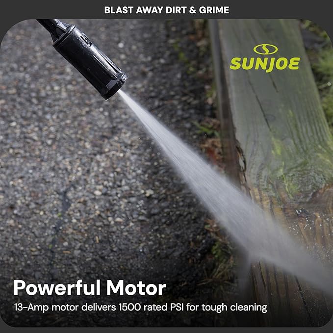Sun Joe Electric Pressure Washer with Powerful Motor for Cars/Fences/Patios/All Uses, Safety First GFCI Power Cord, Adjustable Spray Wand & Total Stop System, 20-Foot Hose, Black, SPX205E-XT