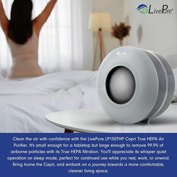 LivePure Capri Series True HEPA Tabletop Air Purifier, Black