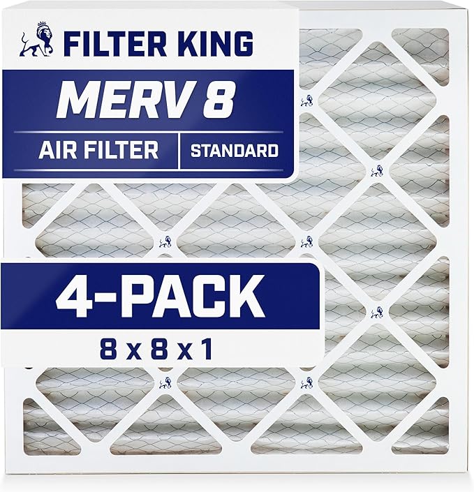 Filter King 8x8x1 Air Filter | 4-PACK | MERV 8 HVAC Pleated A/C Furnace Filters | MADE IN USA | Actual Size: 8 x 8 x .75"
