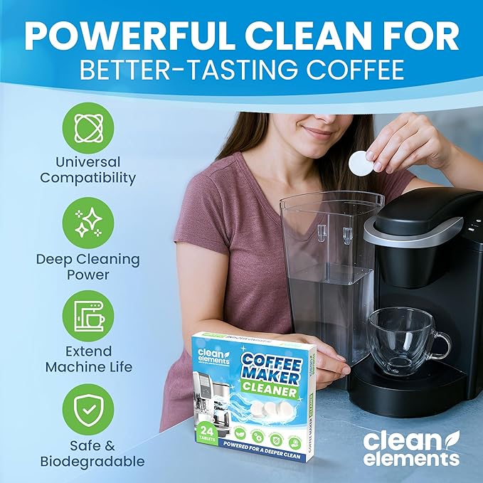 Coffee Maker Cleaner & Descaler Tablets – 24 Pack, Deep Cleaning for Coffee Pot & Coffe Machine, Compatible with Keurig, Nespresso, Miele, Ninja, Breville, DeLonghi, Espresso & Drip Machines