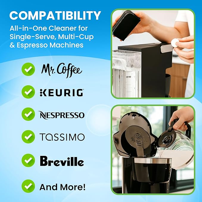 Coffee Maker Cleaner & Descaler Tablets – 24 Pack, Deep Cleaning for Coffee Pot & Coffe Machine, Compatible with Keurig, Nespresso, Miele, Ninja, Breville, DeLonghi, Espresso & Drip Machines