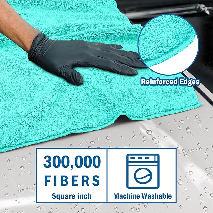 HOMEXCEL Professional Large Microfiber Car Drying Towels 2 Pack, Lint Free, Scratch Free, Highly Absorbent Drying Towel for Cars, SUVs, RVs, Trucks, and Boats,31" x 24",Green