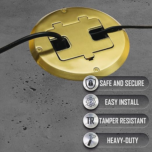 RACO Floor Box Kit 6239ACBP Brass 15A/125V Duplex Receptacle Outlet with USB Ports, Single Gang Electrical Box for Wood Sub-Floor with 3.1A/5V Type A and C USB Outlet Receptacles for Home Improvement