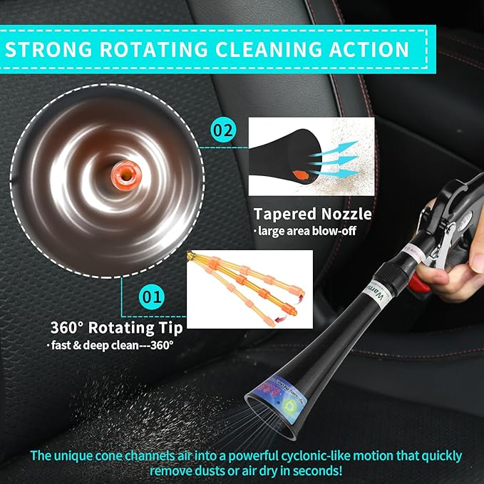 Tornado Dry Cleaning Gun with Brass Adjustable Air Flow Nozzle,Air Blower Gun Quickly Blasts Dirt and Dust from Surface Works with Air Compressor Black