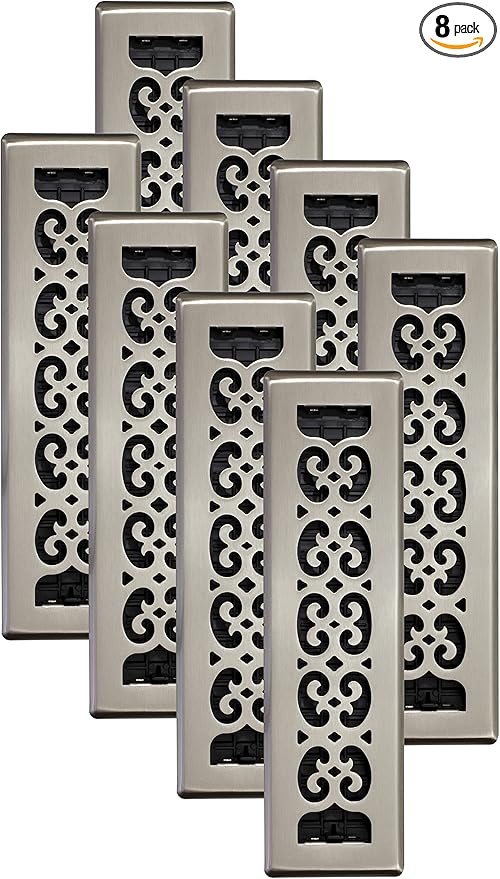 Decor Grates SPH212-NKL-8 Scroll Design Floor Register, 2x12, Brushed Nickel Finish, 8 Pack