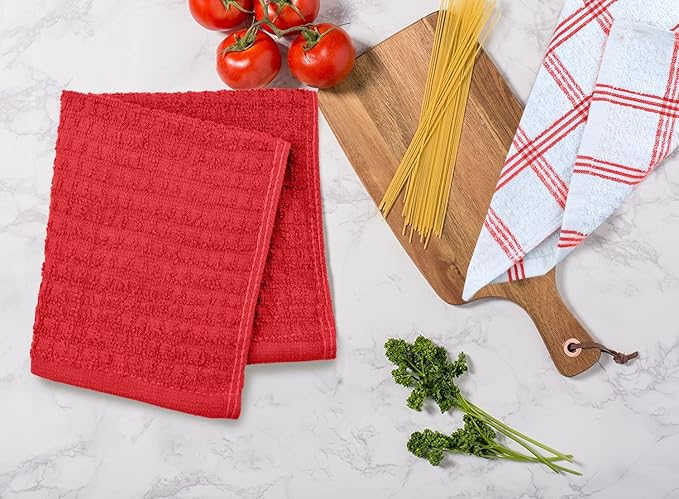 DAN RIVER Premium Dish Cloth 100% Cotton 12 X 12 Inches |Pack of 8|-Ultra Soft Tea Towels-Highly Absorbent Kitchen Rags-Terry Dishcloth for Kitchen and Household Cleaning |Red|