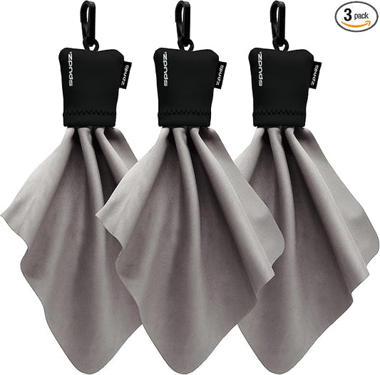 SPUDZ Classic Microfiber Lens Cleaner – Clip-On Pouch, Washable – for Binoculars, Scopes, Glasses, Screens | Black, 6 x 6 Inch (3-Pack)