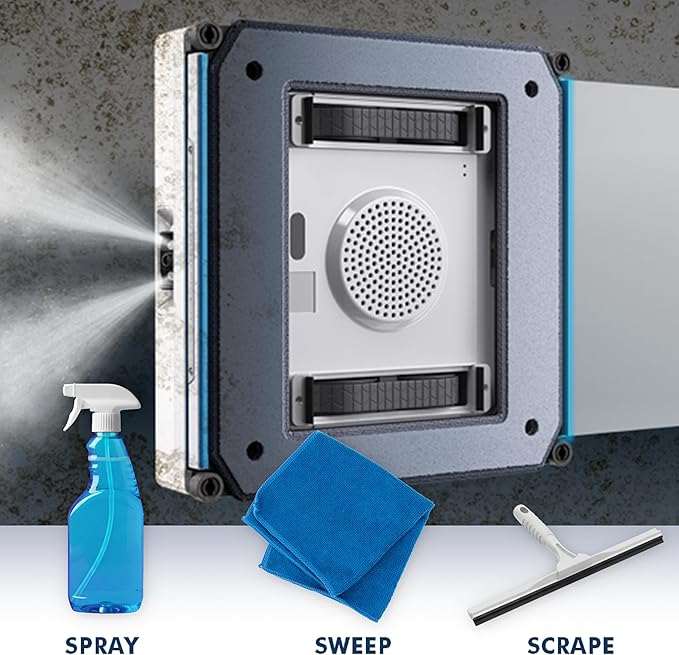 HOBOT-SP10 iScraper Window Cleaning Robot, Spray-Sweep-Scrape, 6000Pa Suction, App + Remote Control, Framed/Frameless Glass, Indoor/Outdoor Use
