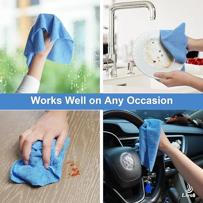 LIVOS Microfiber Cleaning Cloth Roll - 80 Pack, Reusable Paper Towels Blue Tear Away, Microfiber Towels for Cars, Super Absorbent Lint Free Cleaning Rags for House, Kitchen, Window-11.5"x11.5"