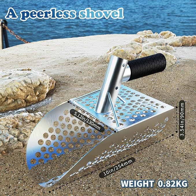 Metal Detector Sand Shovel - Stainless Steel Beach Metal Detecting Shovel with 10mm Holes, Ideal for Metal Detecting Treasure, Beach sifting, Excavation Tools (a26)
