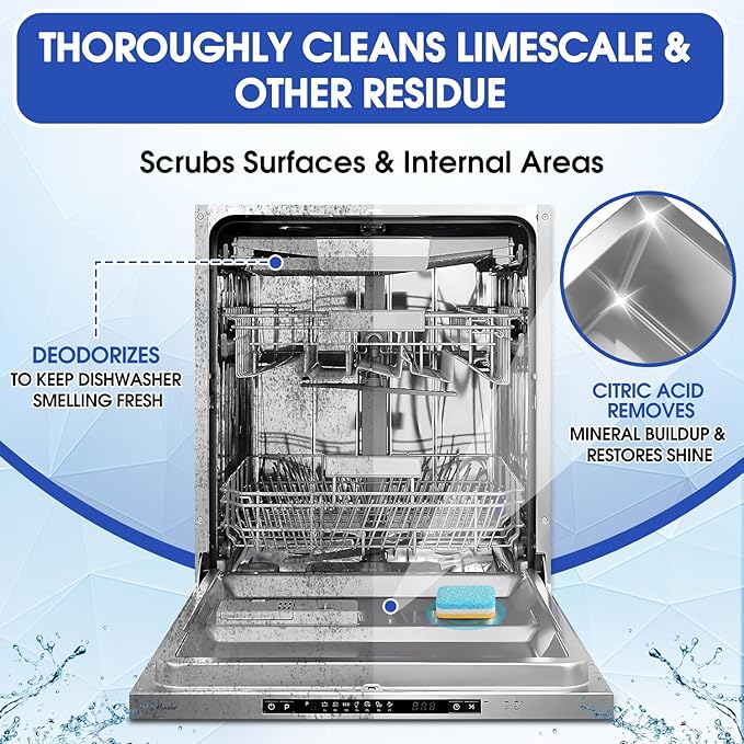 Dishwasher Cleaner Tablets,20g 30-Count Deodorizing Pods (15-Month Supply) - Heavy-Duty Descaler Removes Limescale, Minerals, Grease & Odors, Lemon Scent