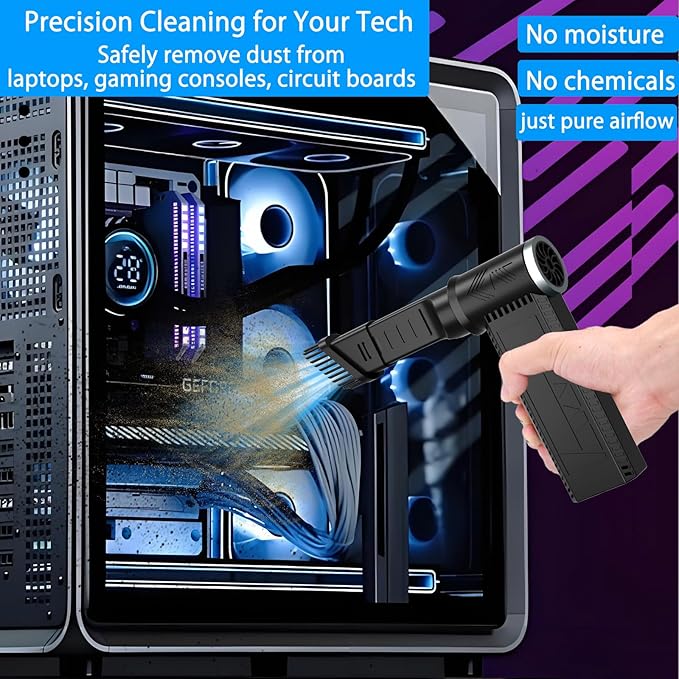 Electric Compressed Air Duster -120000RPM Super Power Cordless Air Duster, Rechargeable Brushless Motor Durable Blower, 4-Gear Adjustable Dust Blower for Computer,PC,Keyboard Charging