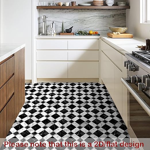 Nuxovilar Peel and Stick Vinyl Floor Tiles, 11.8"x11.8" Black & White Marble Diamond Pattern, 10-Pack Self-Adhesive Flooring